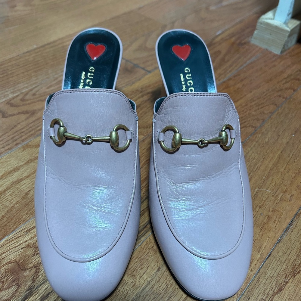 Gucci Pale Pink Leather Horsebit Slip-On Mules